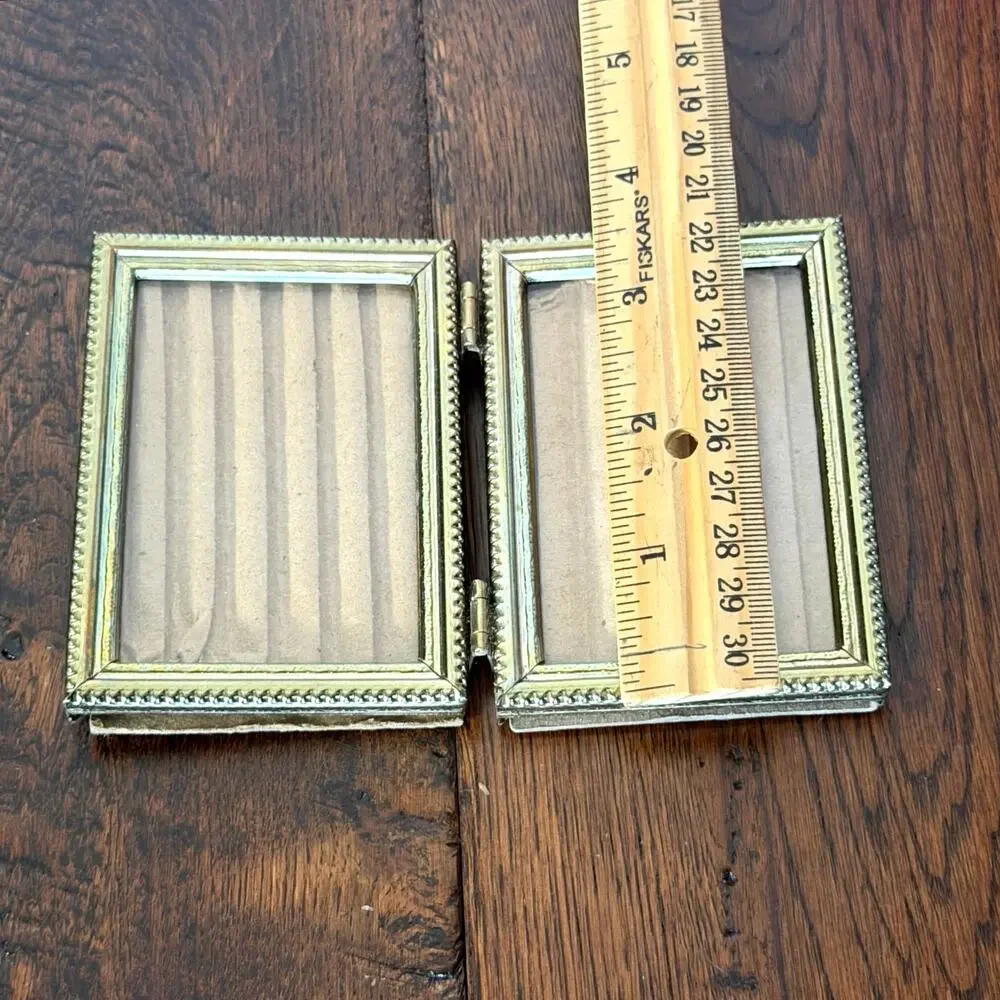 Vintage Double Hinged Gold Tone Mini Metal Picture Frame